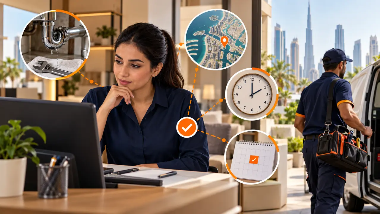 Dubai dispatcher reviewing service fit, location, timing and booking cues