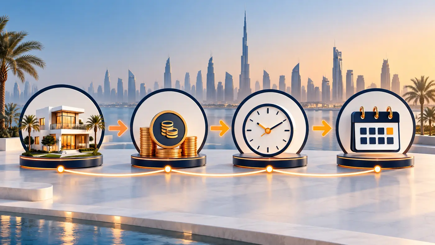 Four-stage Dubai property lead qualification flow from home to calendar